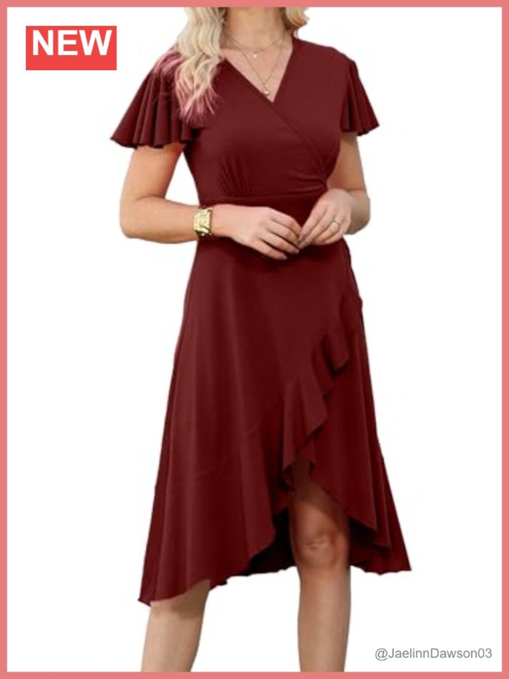 V-Neck Midi Dress Butterfly Short Sleeve Smocked High Waist Ruffle Tiered A-Line